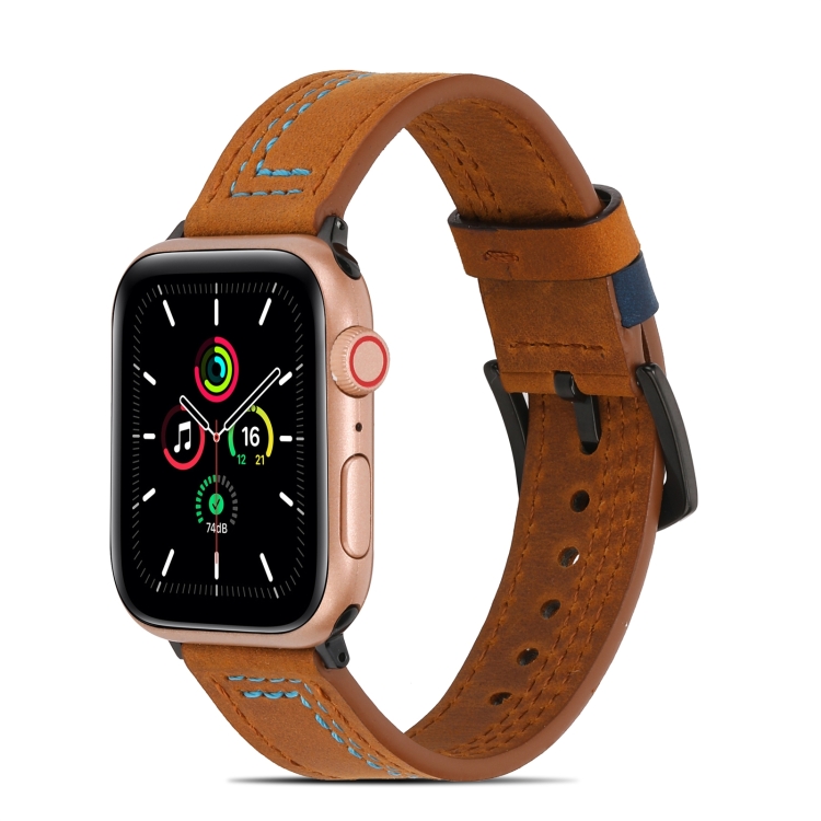

Sewing Matte Leather Watchband for Apple Watch Series 7 45mm / 6&SE&5&4 44mm / 3&2&1 42mm(Brown)