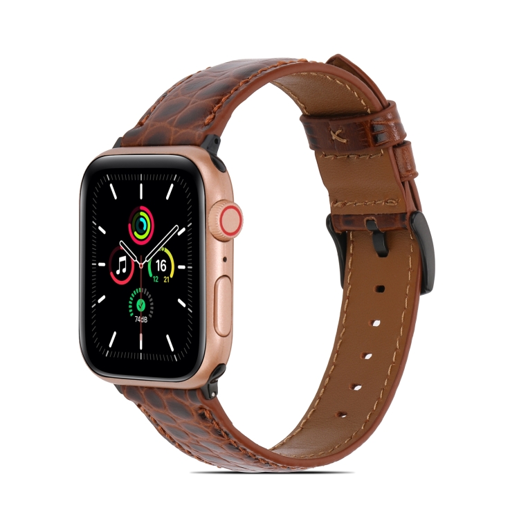 

Crocodile Texture Leather Watchband for Apple Watch Series 7 45mm / 6&SE&5&4 44mm / 3&2&1 42mm(Brown)