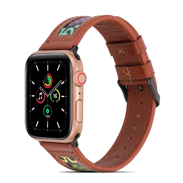 

Genuine Leather + GD Knitting Watchband for Apple Watch Series 7 45mm / 6&SE&5&4 44mm / 3&2&1 42mm(Brown)