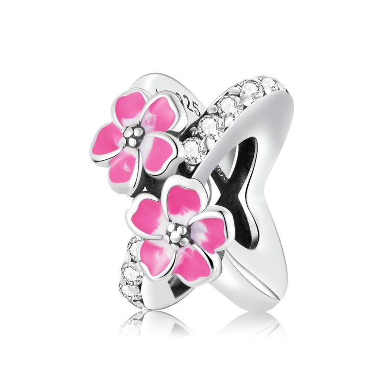 

S925 Sterling Silver Pink Flower Beads DIY Bracelet Necklace Accessories