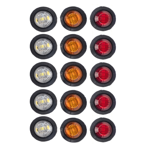 

A5015 15 in 1 Red + Amber + White Light Truck Trailer LED Round Side Marker Lamp