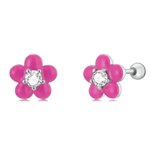

S925 Sterling Silver Fluorescence Pink Flower Women Earrings