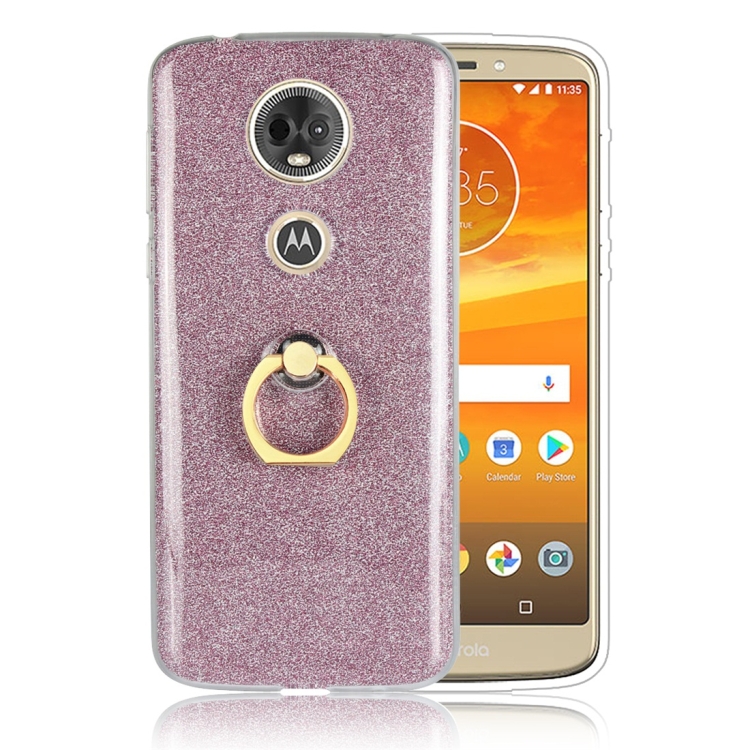 

For Motorola Moto E5 Plus Glittery Powder Shockproof TPU Protective Case with Ring Holder(Pink)
