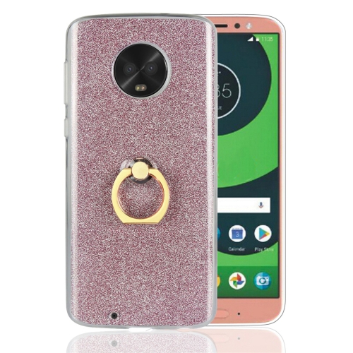 

For Motorola Moto G6 Glittery Powder Shockproof TPU Protective Case with Ring Holder(Pink)