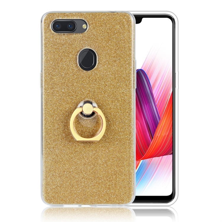 

For OPPO R15 Standard Edition Glittery Powder Shockproof TPU Protective Case with Ring Holder(Gold)
