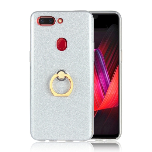 

For OPPO R15 Pro Glittery Powder Shockproof TPU Protective Case with Ring Holder(White)