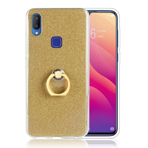 

For Vivo V11i Glittery Powder Shockproof TPU Protective Case with Ring Holder(Gold)