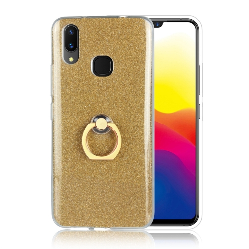 

For Vivo X21 Glittery Powder Shockproof TPU Protective Case with Ring Holder(Gold)