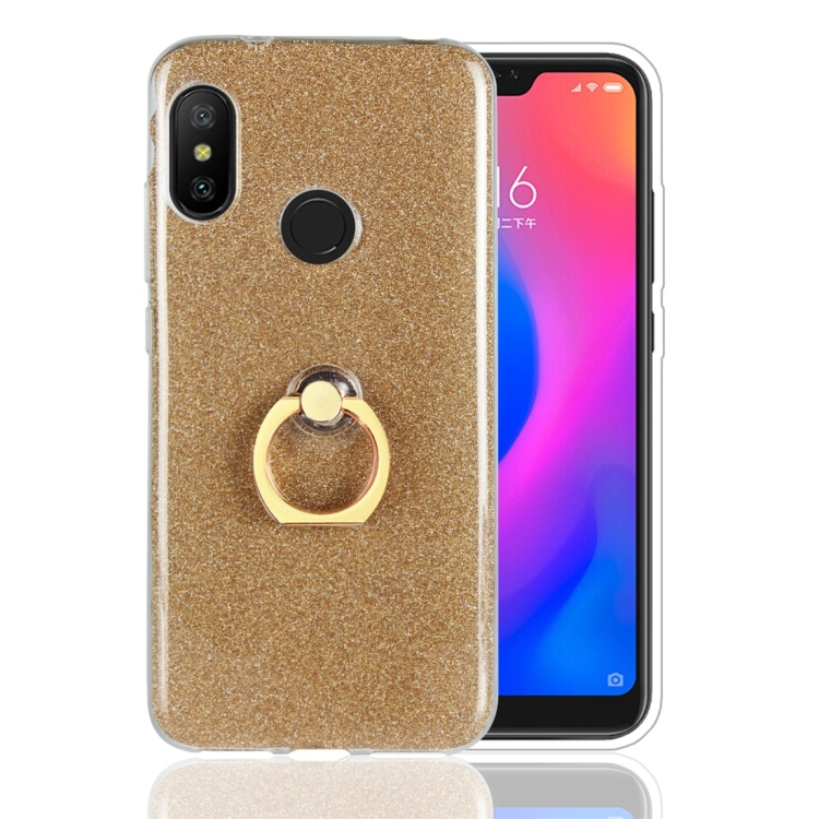 

For Xiaomi Redmi 6 Pro Glittery Powder Shockproof TPU Protective Case with Ring Holder(Gold)