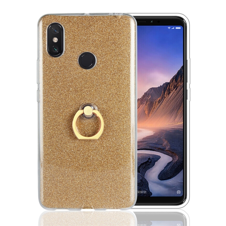 

For Xiaomi Mi Max 3 Glittery Powder Shockproof TPU Protective Case with Ring Holder(Gold)