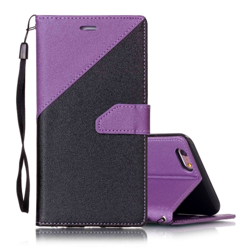 

For iPhone 6 & 6s Matching Color Frosted Texture Horizontal Flip PU Leather Case with Holder & Card Slots & Lanyard(Black + Purple)