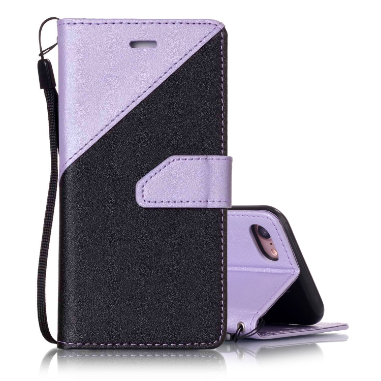 

For iPhone SE 2020 & 8 & 7 Matching Color Frosted Texture Horizontal Flip PU Leather Case with Holder & Card Slots & Lanyard(Blak + Light Purple)
