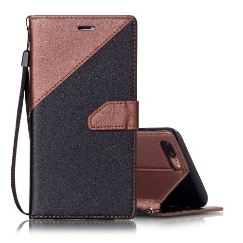 

For iPhone 8 Plus & 7 Plus Matching Color Frosted Texture Horizontal Flip PU Leather Case with Holder & Card Slots & Lanyard(Black + Brown)