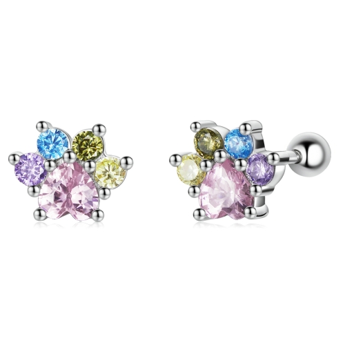 

S925 Sterling Silver Color Zircon Cute Claw Ear Stud Women Earrings