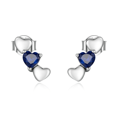 

S925 Sterling Silver Blue Heart Zircon Ear Stud Women Earrings