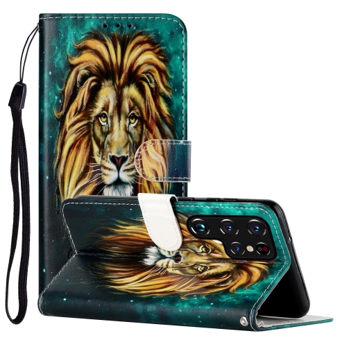 

For Samsung Galaxy S22 Ultra 5G Oil Embossed Pattern PU Leather Phone Case(Lion)