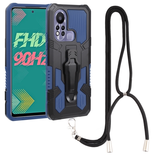 

For Infinix Hot 11s Armor Warrior Shockproof PC + TPU Lanyard Phone Case(Blue)