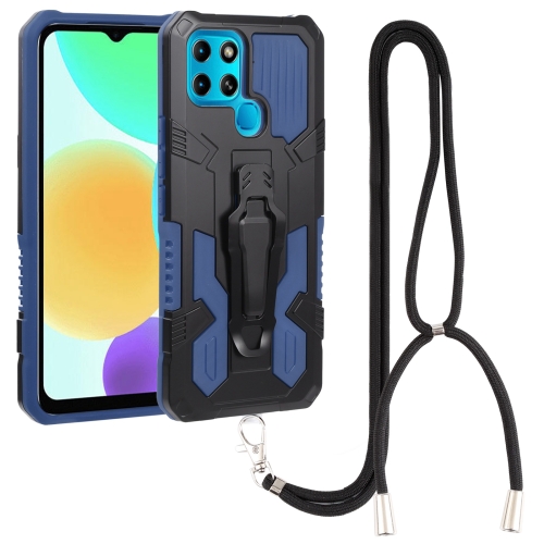 

For Infinix Smart 6 Armor Warrior Shockproof PC + TPU Lanyard Phone Case(Blue)