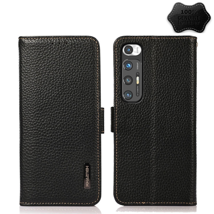 

For Xiaomi Mi 10S KHAZNEH Side-Magnetic Litchi Genuine Leather RFID Phone Case(Black)
