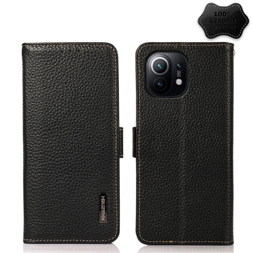 

For Xiaomi Mi 11 KHAZNEH Side-Magnetic Litchi Genuine Leather RFID Phone Case(Black)