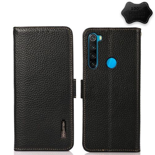 

For Xiaomi Redmi Note 8 2021 KHAZNEH Side-Magnetic Litchi Genuine Leather RFID Phone Case(Black)