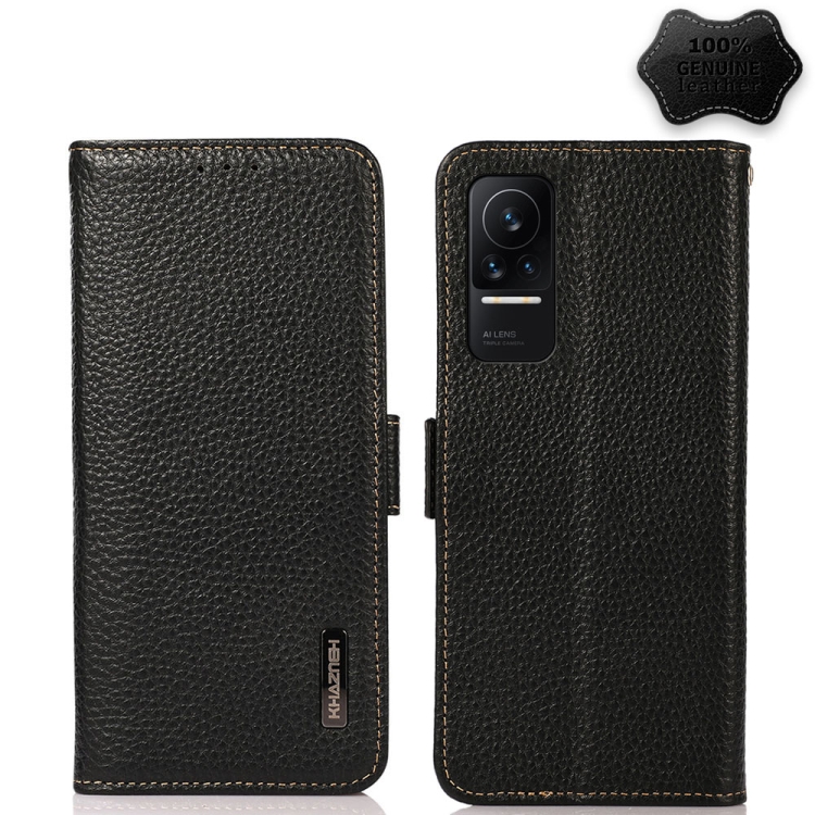 

For Xiaomi Civi 5G KHAZNEH Side-Magnetic Litchi Genuine Leather RFID Phone Case(Black)