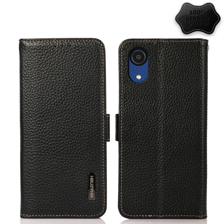 

For Samsung Galaxy A01 Core/A03 Core KHAZNEH Side-Magnetic Litchi Genuine Leather RFID Phone Case(Black)