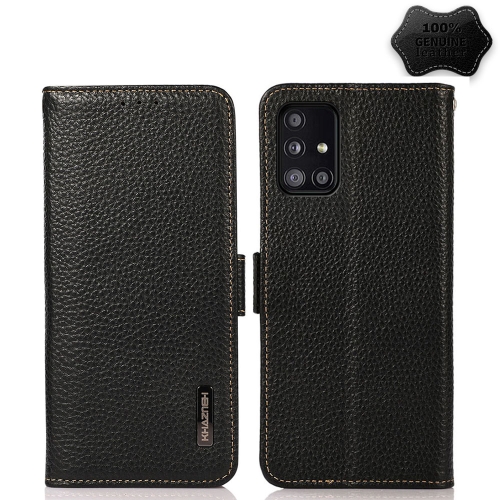 

For Samsung Galaxy A51 5G KHAZNEH Side-Magnetic Litchi Genuine Leather RFID Phone Case(Black)