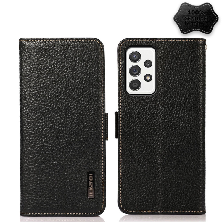 

For Samsung Galaxy A72 5G KHAZNEH Side-Magnetic Litchi Genuine Leather RFID Phone Case(Black)