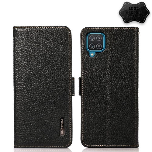 

For Samsung Galaxy F62 / M62 KHAZNEH Side-Magnetic Litchi Genuine Leather RFID Phone Case(Black)