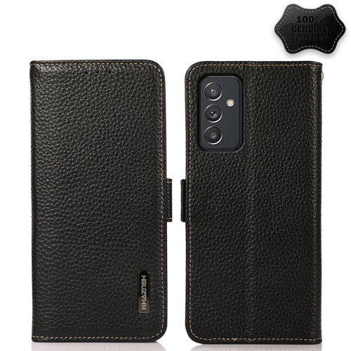 

For Samsung Galaxy M52 5G KHAZNEH Side-Magnetic Litchi Genuine Leather RFID Phone Case(Black)