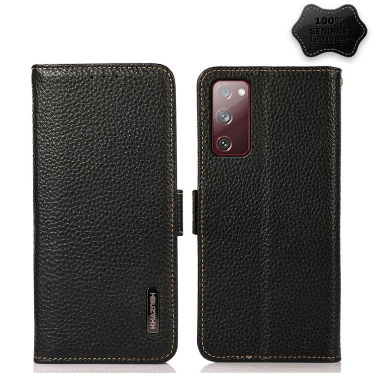 

For Samsung Galaxy S20 FE KHAZNEH Side-Magnetic Litchi Genuine Leather RFID Phone Case(Black)
