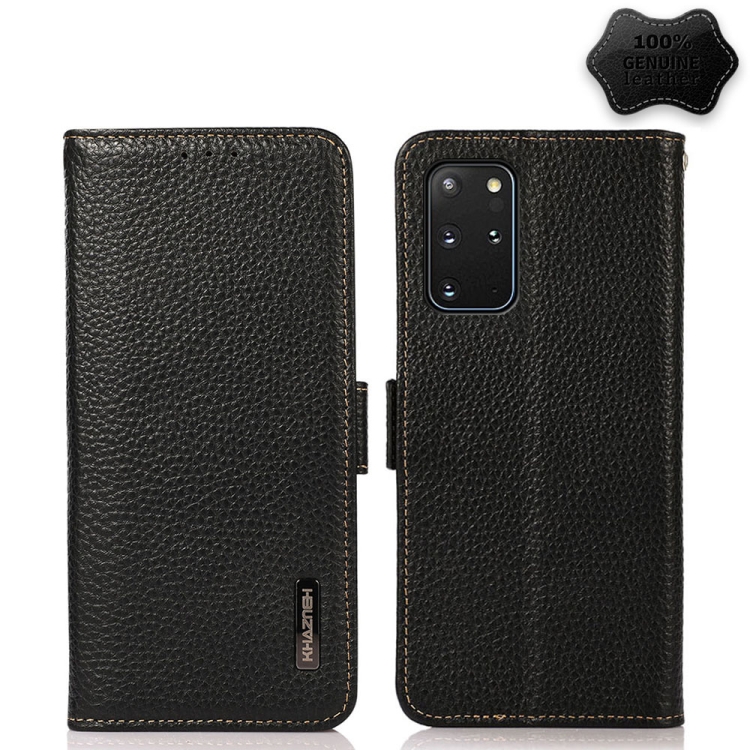 

For Samsung Galaxy S20 KHAZNEH Side-Magnetic Litchi Genuine Leather RFID Phone Case(Black)