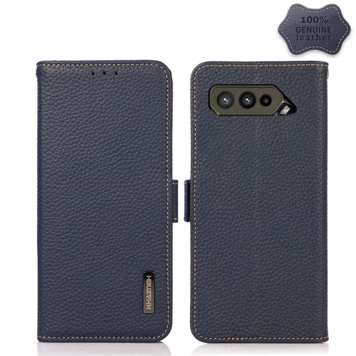 

For Asus ROG Phone 5 / 5 Pro / 5 Ultimate KHAZNEH Side-Magnetic Litchi Genuine Leather RFID Phone Case(Blue)