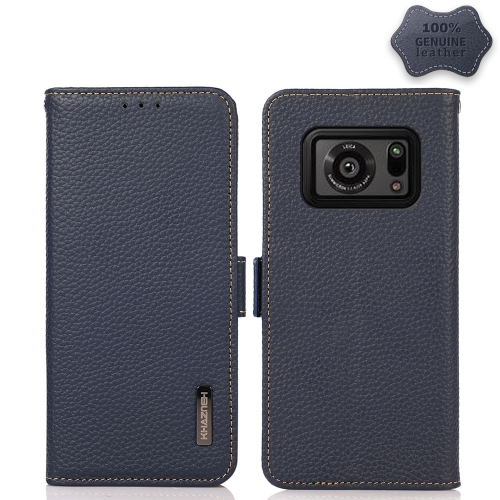 

For Sharp Aquos R6 KHAZNEH Side-Magnetic Litchi Genuine Leather RFID Phone Case(Blue)