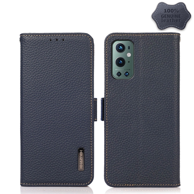 

For OnePlus 9 Pro KHAZNEH Side-Magnetic Litchi Genuine Leather RFID Phone Case(Blue)