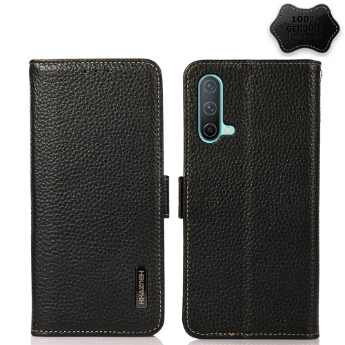 

For OnePlus Nord CE 5G KHAZNEH Side-Magnetic Litchi Genuine Leather RFID Phone Case(Black)