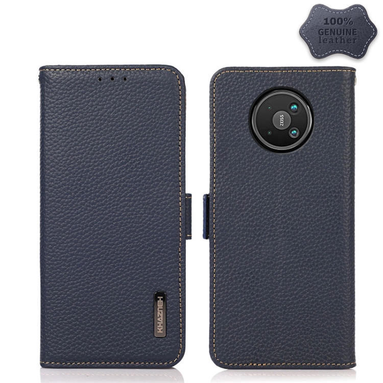 

For Nokia 8 V 5G KHAZNEH Side-Magnetic Litchi Genuine Leather RFID Phone Case(Blue)