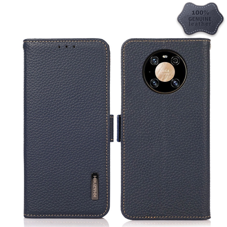 

For Huawei Mate 40 Pro KHAZNEH Side-Magnetic Litchi Genuine Leather RFID Phone Case(Blue)