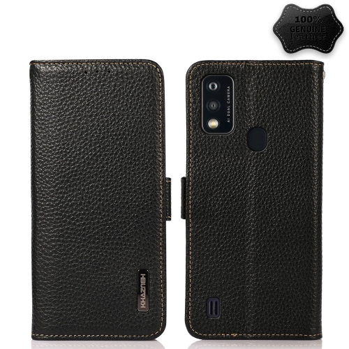 

For ZTE Blade A51 KHAZNEH Side-Magnetic Litchi Genuine Leather RFID Phone Case(Black)