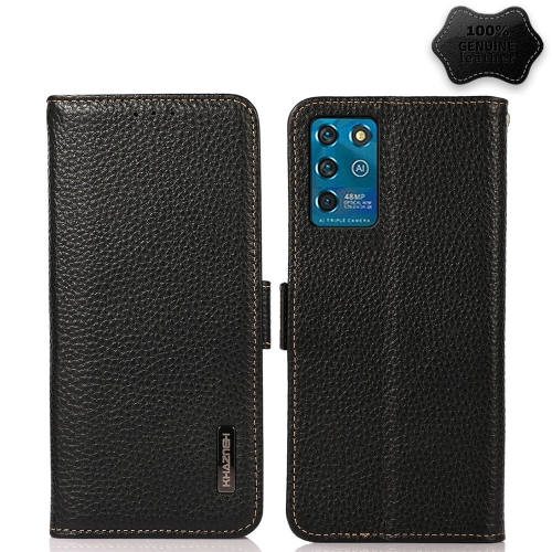 

For ZTE Blade V30 Vita KHAZNEH Side-Magnetic Litchi Genuine Leather RFID Phone Case(Black)