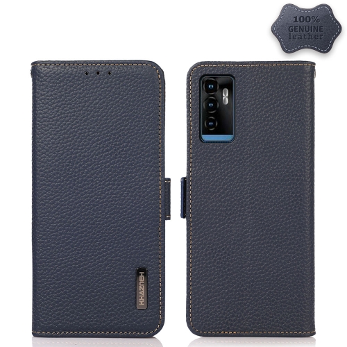 

For ZTE Blade A71 KHAZNEH Side-Magnetic Litchi Genuine Leather RFID Phone Case(Blue)