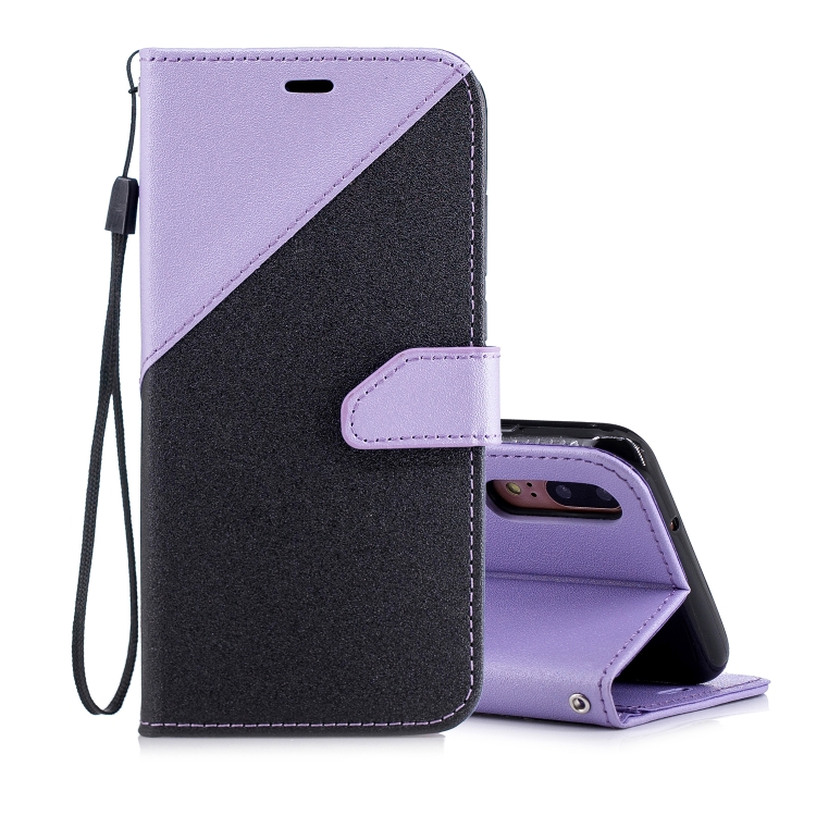 

For Huawei P20 Matching Color Frosted Texture Horizontal Flip PU Leather Case with Holder & Card Slots & Lanyard(Black + Light Purple)