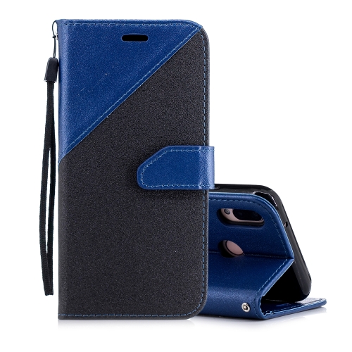 

For Huawei P20 Lite Matching Color Frosted Texture Horizontal Flip PU Leather Case with Holder & Card Slots & Lanyard(Black + Royal Blue)