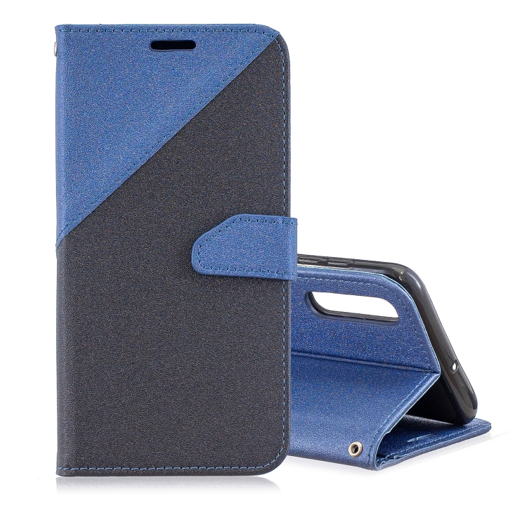

For Huawei P30 Matching Color Frosted Texture Horizontal Flip PU Leather Case with Holder & Card Slots & Lanyard(Black + Royal Blue)