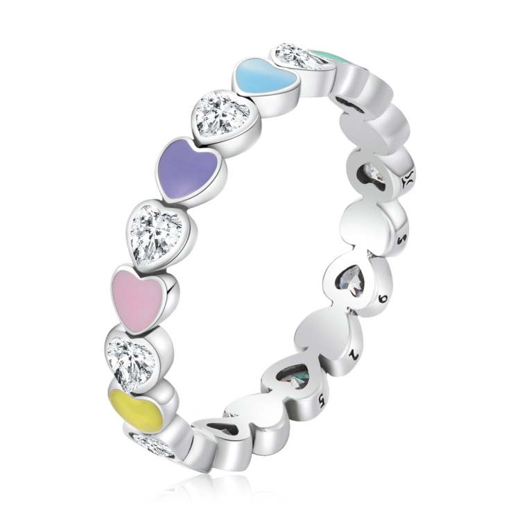 

S925 Sterling Silver Rainbow Heart Zircon Women Ring, Size:6