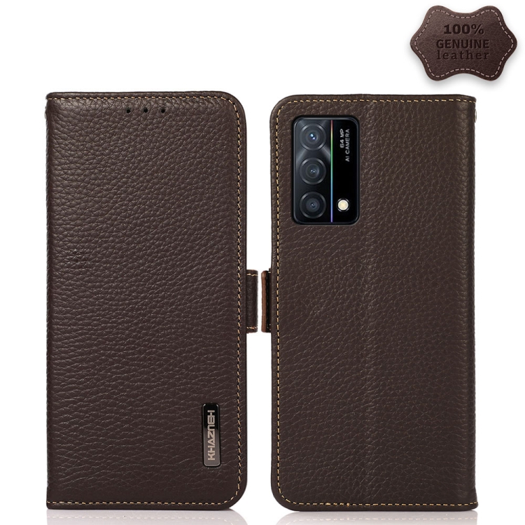 

For OPPO K9 KHAZNEH Side-Magnetic Litchi Genuine Leather RFID Case(Brown)