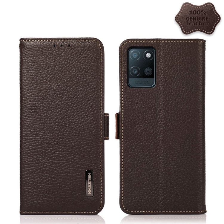 

For OPPO Realme V11 5G KHAZNEH Side-Magnetic Litchi Genuine Leather RFID Case(Brown)