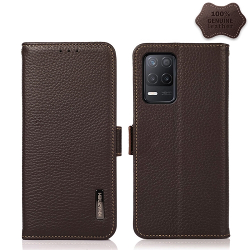 

For OPPO Realme V13 5G KHAZNEH Side-Magnetic Litchi Genuine Leather RFID Case(Brown)