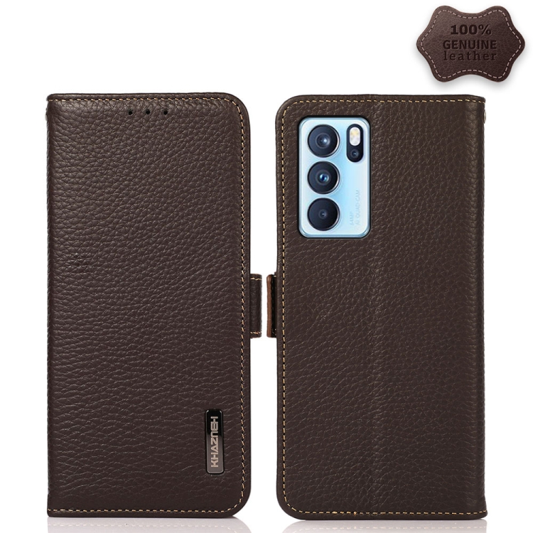 

For OPPO Reno6 Pro 5G KHAZNEH Side-Magnetic Litchi Genuine Leather RFID Case(Brown)